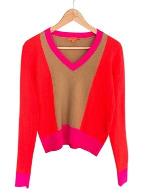 Vilagallo Wool Sweater Amy Pullover V neck Colorblock Sweater Women M Preppy